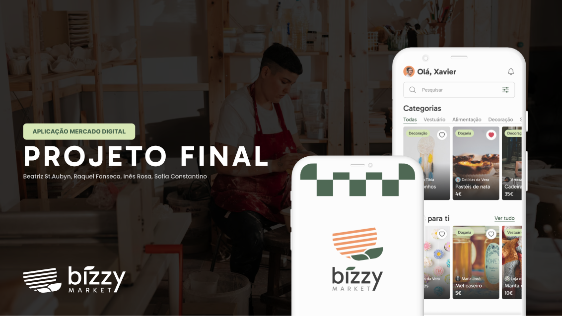 two mobile screens of bizzy market app